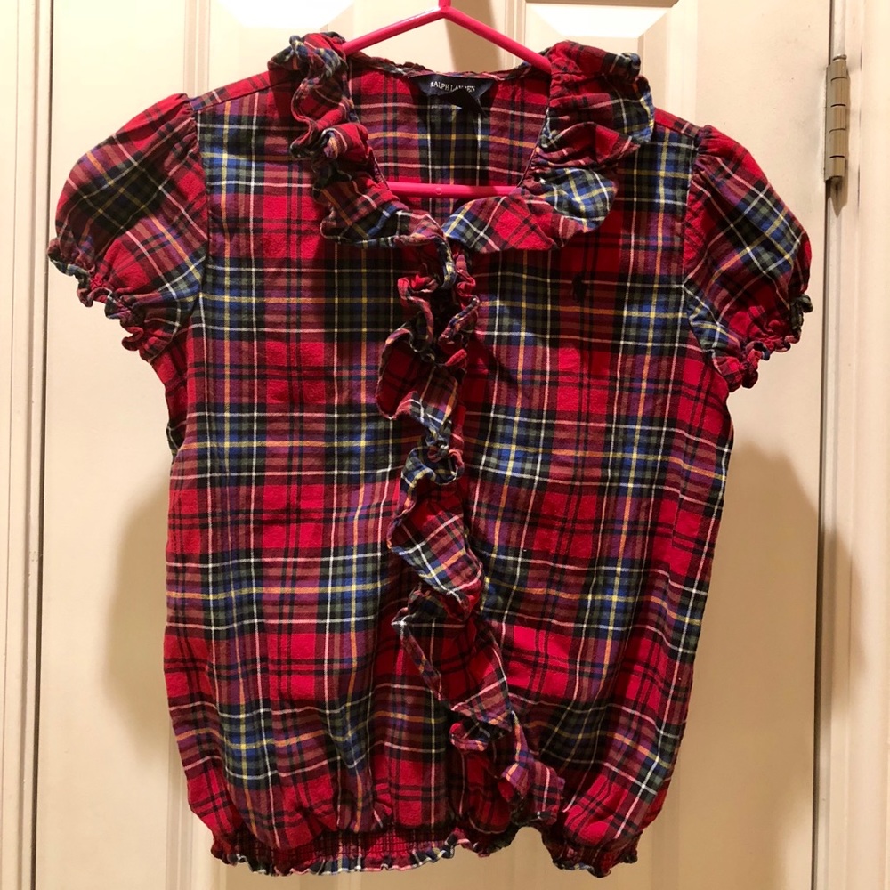 Girls size 12 Ralph Lauren red plaid ruffle shirt